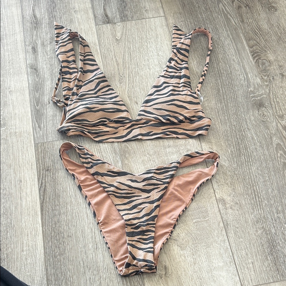 Aerie Black and Tan Striped Bikini